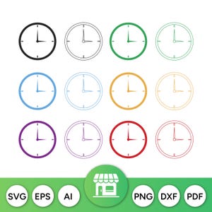 Minimalist Clock SVG Bundle – Colorful Wall Clock Clipart | Time Icon Vector Set for Cricut, Silhouette, Digital Design