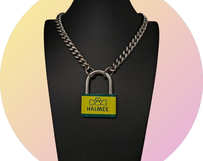40mm Custom Puppy Play Padlock Necklace With Chain.