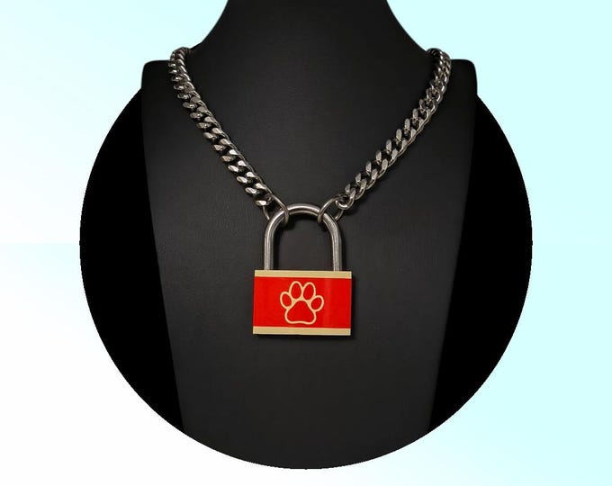 40mm Custom Puppy Play Padlock Necklace With Chain.