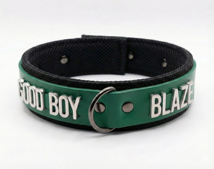 Leather Collar With D-ring. Custom Name.  BDSM, Cosplay, Puppy Play Collar. Adjustable.
