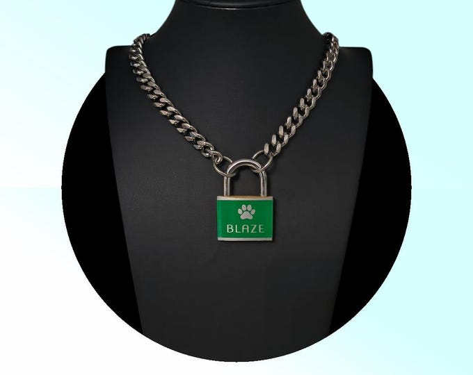30 mm Custom Puppy Play Padlock Necklace With Chain.
