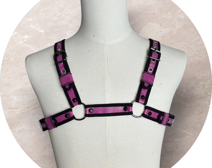Faux Purple Leather Man Chest Harness: BDSM Puppy Play Cosplay