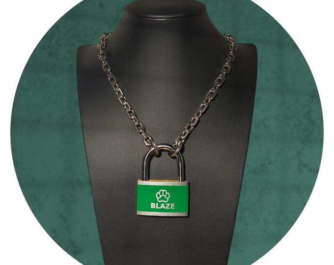 40mm Custom Puppy Play Padlock Necklace With Chain.
