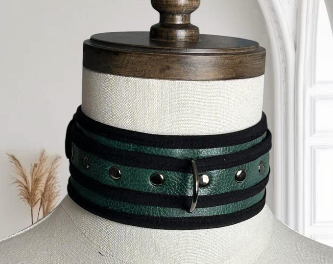 Men's Women's Adult Collar With D-ring. BDSM, Cosplay, Puppyplay. Foux Leather. Adjustable. Green Color