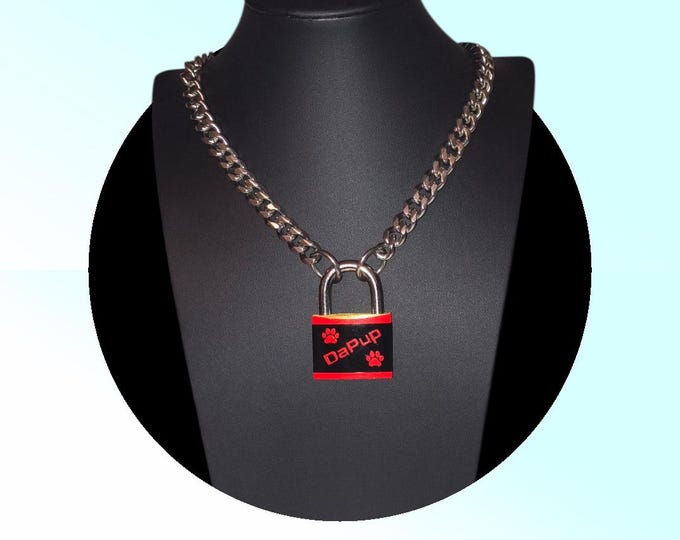 30 mm Custom Puppy Play Padlock Necklace With Chain.