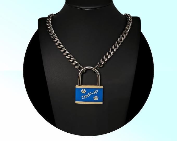 40mm Custom Puppy Play Padlock Necklace With Chain.