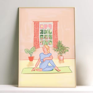 Yoga and Plants • Digital illustration art print • Instant printable digital download
