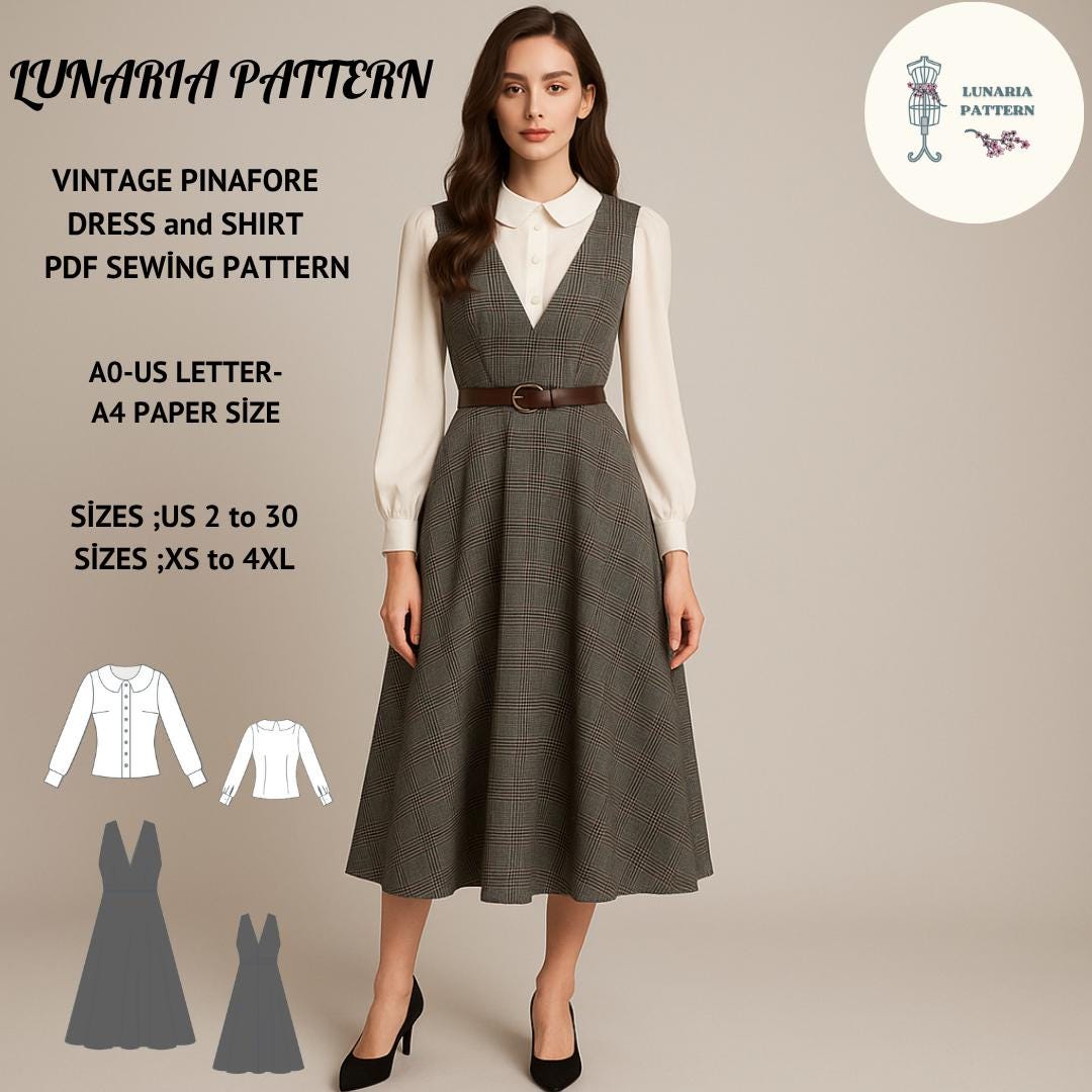 Plaid Pinafore Dress Sewing Pattern: Vintage Midi Cottagecore (PDF Pattern) - Etsy Israel Plaid Pinafore Dress Sewing Pattern: Vintage Midi Cottagecore (PDF Pattern) - Etsy Israel