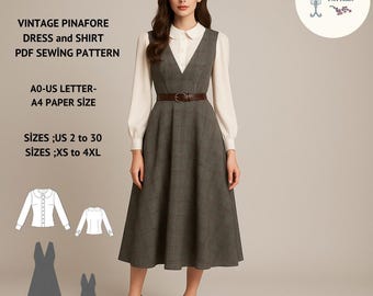 Plaid Pinafore Dress Sewing Pattern: Vintage Midi Cottagecore (PDF Pattern)