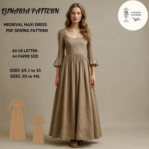 Medieval Linen Dress Sewing Pattern: Renaissance Gown (PDF Pattern XS-4XL)