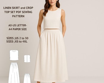 Mönster för linne-crop top och maxi-kjol: Sommaroutfit (PDF-mönster, XS-4XL)