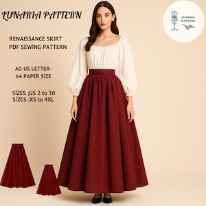 Renaissance Medieval Skirt Sewing Pattern,Fairy,Regency,Maxi Skirt,Linen Skirt,Circle Skirt,Maxi Skirt,XS/4XL