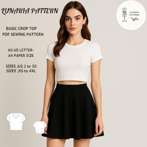 Basic Crop Top Sewing Pattern,Easy PDF Download,Dıy Top Pattern,Women’s Basic Crop Tee,Beginner Friendly Pdf,A0 A4 US Letter-US 2 to 30