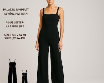 Palazzo Jumpsuit Sewing Pattern: Ankle Length, US Sizes 2-30 (PDF Pattern)