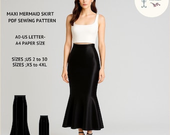 Mermaid Skirt Sewing Pattern | High Waist Flared Hem (PDF Download)