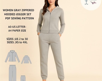 Hoodie Jogger Set Sewing Pattern: Women's Loungewear Tracksuit (PDF Pattern, US 2-30)