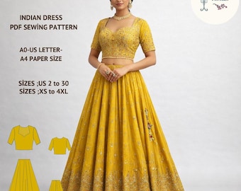 Indian Lehenga Choli Sewing Pattern | Full Circle Skirt | Traditional Ethnic Dress | Bridal & Festive Wear Pattern | PDF Download