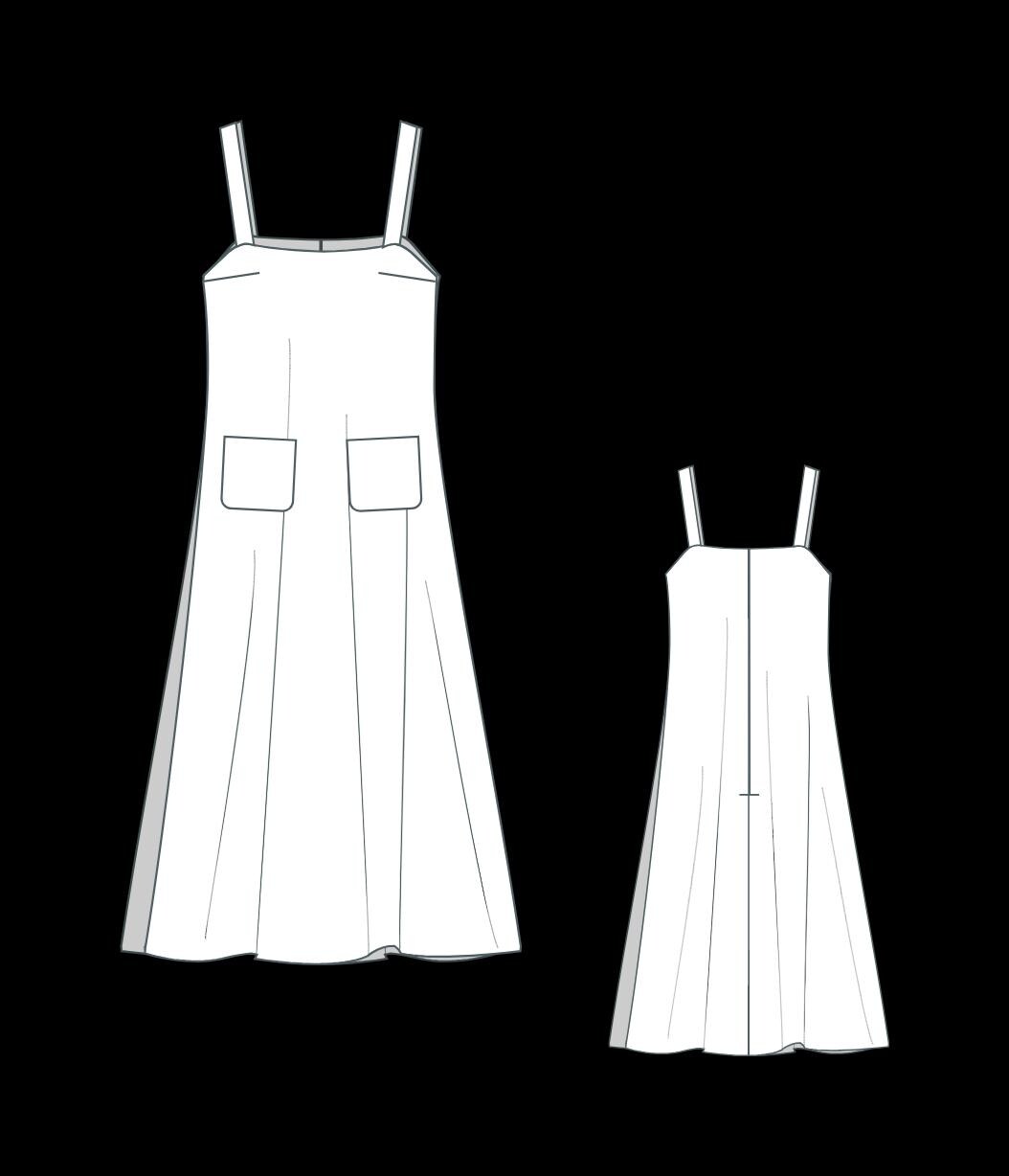Midi Overall Dress Sewing Pattern | A-line Pinafore, US 2-30 (PDF ...