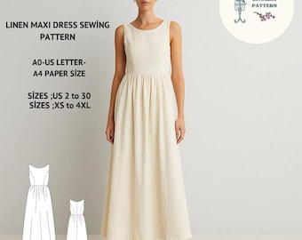 Boat Neck Linen Maxi Dress Sewing Pattern (PDF)