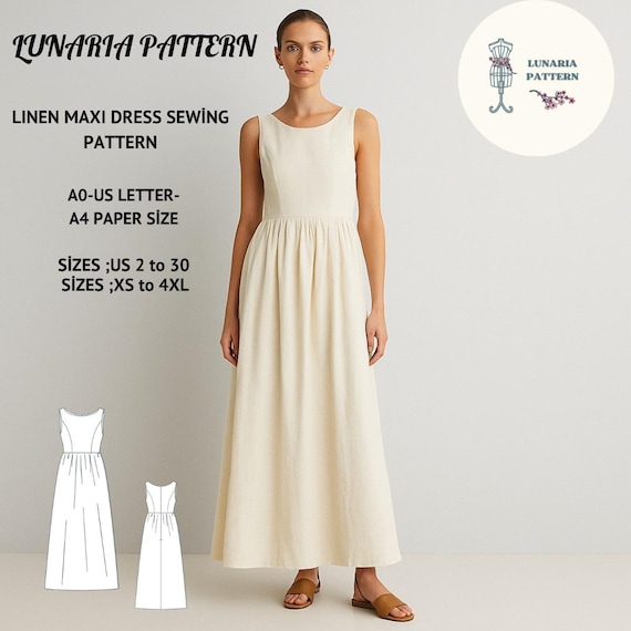 Boat Neck Linen Maxi Dress Sewing Pattern (PDF) - Etsy