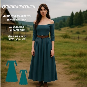Patrón de costura para vestido largo estilo vikingo, vestido medieval de cosplay, hada, regencia, vestido largo, disfraz de Halloween, tamaño A0, A4, carta estadounidense (tallas 2 a 30 de EE. UU.)