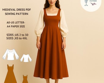 Renaissance Medieval Dress & Blouse Pattern: Cosplay, Elvish, Fairy (PDF Pattern, US 2-30