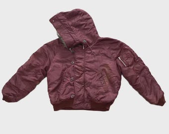 Vintage Air Command-bomberjack rood met capuchons van bont, Schott, Avirex