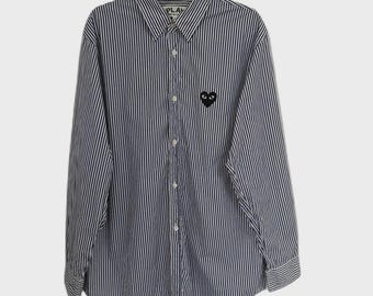 Vintage Comme Des Garcons Man Play Shirt Button Up Vertical Stripe Japanese Brand Junya Watanabe
