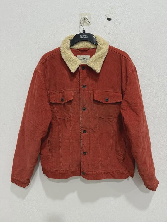 Vintage LL Bean Red Corduroy Jacket Type 3 Design With Sherpa 