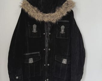 Kurtka Vintage Japanese Brand In The Attic w kolorze czarnym z kapturem z futra