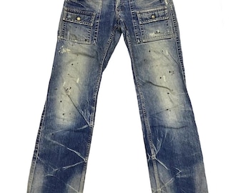 Pantalones vaqueros vintage de la marca japonesa Blue Way Bush, estilo desgastado, fabricados en Japón, talla 32.
