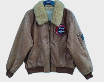 Vintage Avirex US Air Force G-1 vliegjack: bontkraag, hoge snelheid laag niveau