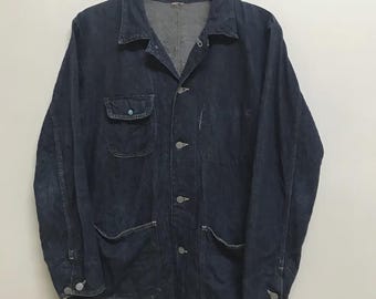 Vintage Japanese Brand 45 RPM Denim Indigo Jacket, Bandana Pocket Workwear Style Rare
