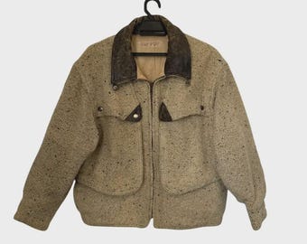 Vintage Japanese Legendary Designer Issey Miyake Sports Jacket Knit Style Leather Collar Rare