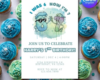 6 7 Birthday Invitation, Boy 7th Birthday Invite, Editable Canva Template, 5x7