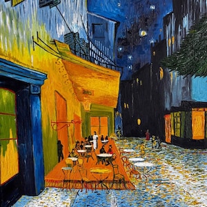 Van Gogh Café Terrace at Night | Hand-Painted Oil Reproduction | Textured Wall Art | Romantic Night Scene | Gift-Ready