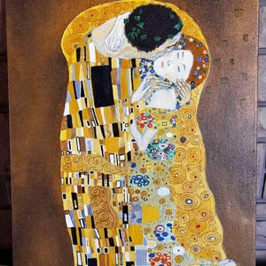 Oil painting reproduction of The Kiss by Gustav Kimt