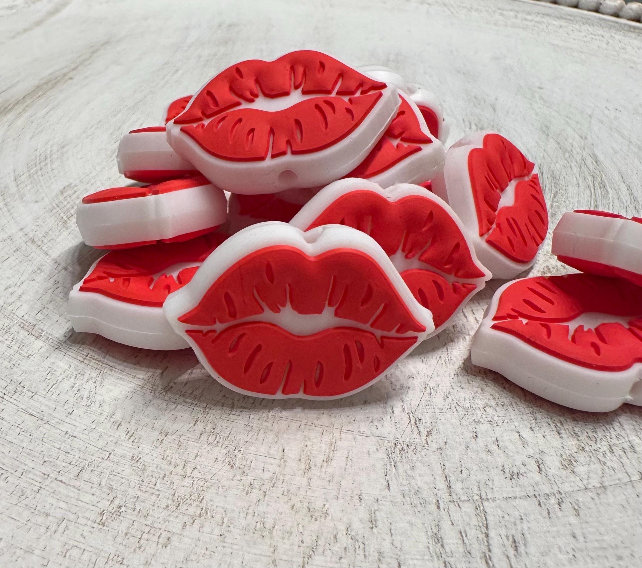 Red Lip and Pearl Women focal pen Focal Beads Lips - Etsy main image 4