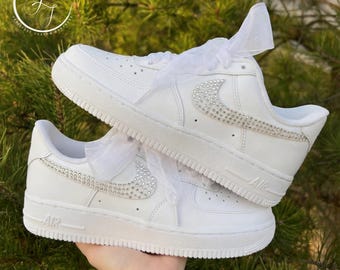 Personalized Rhinestone Bridal Sneakers - Air Force 1 Wedding Shoes - Crystal rhinestones