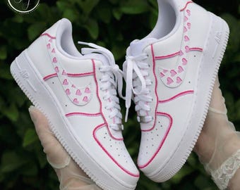 Pink Heart Bridal Sneakers, Custom Air Force 1 Wedding Shoes with Matching Detail