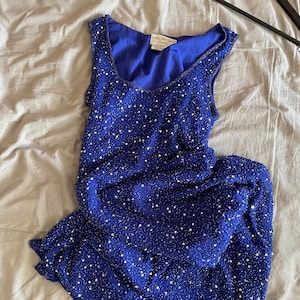 Papell Boutique silk 80s sparkling blue evening dress