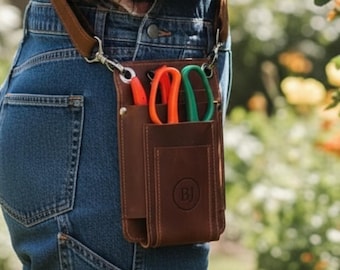 Custom leather tool holder, Small tool bag leather, Personalized tool belt bag, Garden tool belt holder, Leather florist tool pouch