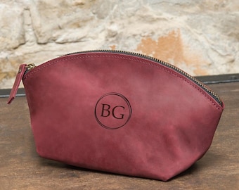 Bolsa de maquillaje de cuero hecha a mano, Bolsa de cosméticos monogramada, Bolsa de maquillaje con cremallera, Bolsa de maquillaje para bolso, Bolsa de cosméticos de viaje pequeña