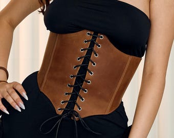 Womens underbust corset leather, Genuine leather corset, Waist cincher belt, Handmade leather corset belt, Fashion corset, Wide corset belt