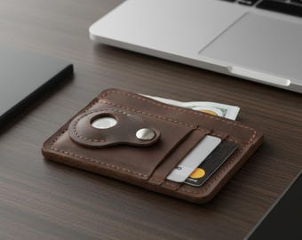 Leather wallet with airtag slots, Personalized card holder, Leather card holder wallet, Card holder with airtag slot, Slim leather wallet