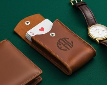 Estuche de cuero para naipes, Estuche personalizado para naipes, Estuche para naipes, Funda personalizada para naipes, Estuche para guardar cartas de póker