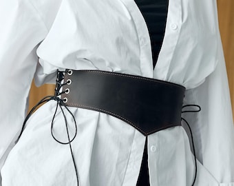 Leather waist corset bet, Wide waist belt women, Renaissance waist belt, Waist cincher belt, Handmade corset belt, Adjustable corset belt