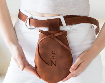 Riñonera de cuero con cordón, Riñonera renacentista, Riñonera personalizada, Riñonera de cuero hecha a mano, Riñonera con trabilla, Riñonera