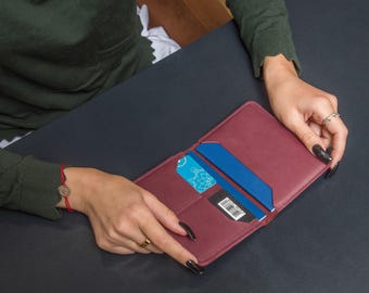 Cartera tarjetero plegable de cuero, tarjetero delgado personalizado, estuche de cuero para tarjetas de crédito, cartera tarjetero pequeña, tarjetero con monograma