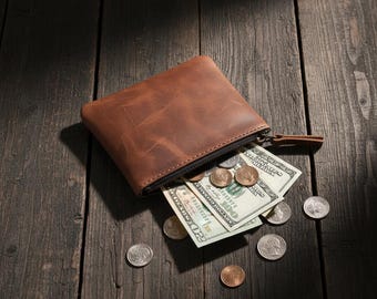 Leather Coin Purse, Leather Coin Wallet, Leather Money Pouch, Small Leather Wallet, Genuine Leather Wallet, Compact Leather Wallet